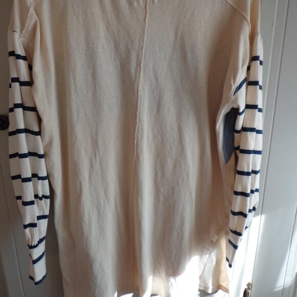 NWOT WE THE FREE Striped Puffy Long Sleeve T-Shirt XS Blues/Natural Raw Edges - Picture 2 of 15